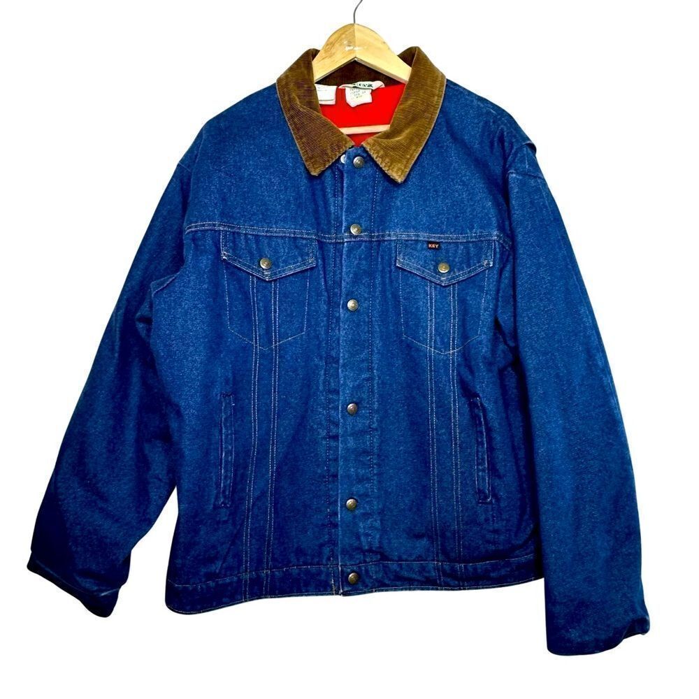KEY Vintage Denim Quilted Trucker Coat Size 50 Big 2 XL